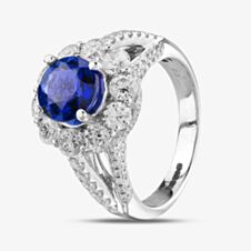 Pre-Owned 18ct White Gold 1.81ct Tanzanite & 2.03ct Diamond Round Halo Ring 4338036