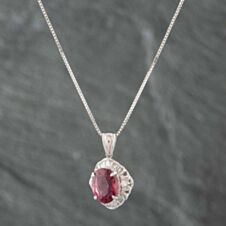 Pre-Owned Platinum 3.65ct Pink Tourmaline & 0.38ct Diamond Oval Cluster Pendant & 16-18 Inch Box Chain 43141578