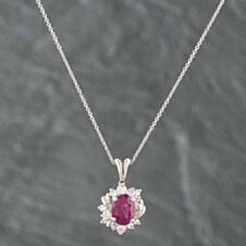 Pre-Owned Platinum 2.36ct Ruby & 0.48ct Brilliant Cut Diamond Oval Cluster Pendant & 16 Inch Trace Chain 43391579