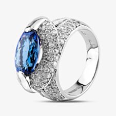 Pre-Owned 18ct White Gold 2.97ct Tanzanite & 1.42ct Brilliant Cut Diamond Oval Cluster Ring 4341025