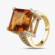 Pre-Owned 18ct Yellow Gold 13.50ct Citrine & 1.50ct Diamond Large Shoulder Set Solitaire Ring 4343008