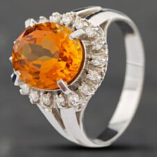 Pre-Owned Platinum Certificated Citrine & 0.18ct Brilliant Cut Diamond Oval Dress Ring 43431003