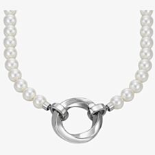 Silver Simulated Pearl and Ring Necklet LNL92247A800