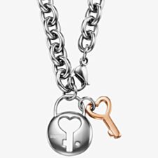 Gold Plated Stainless Steel Lock and Key Necklet ESNL11854A420