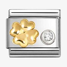 Nomination CLASSIC Stainless Steel & 18ct Yellow Gold Cubic Zirconia Four Leaf Clover Charm 630301/03