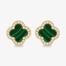 LUXE Silver Gold Plated Malachite & Cubic Zirconia Clover Stud Earrings 8.59.1902