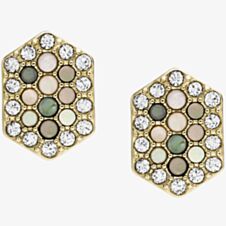 Fossil Val Holiday Sparkles Gold Tone Hexagon Stud Earrings JF03859710