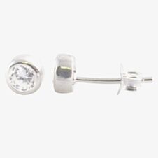 Silver 5mm Cubic Zirconia Round Rollover Stud Earrings 8-57-7769