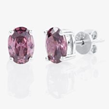 Silver January Oval 'Garnet Pink' Cubic Zirconia Earrings OJS0018E-CZ-G