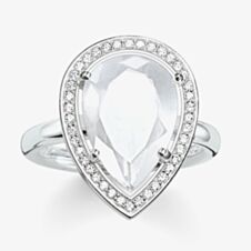 THOMAS SABO Silver Pear Shape Milky Quartz Cubic Zirconia Ring TR2043-690-14