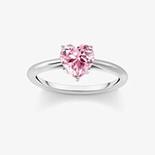 THOMAS SABO Sterling Silver Pink Heart Shaped Cubic Zironica Solitaire Ring TR2476-051-9