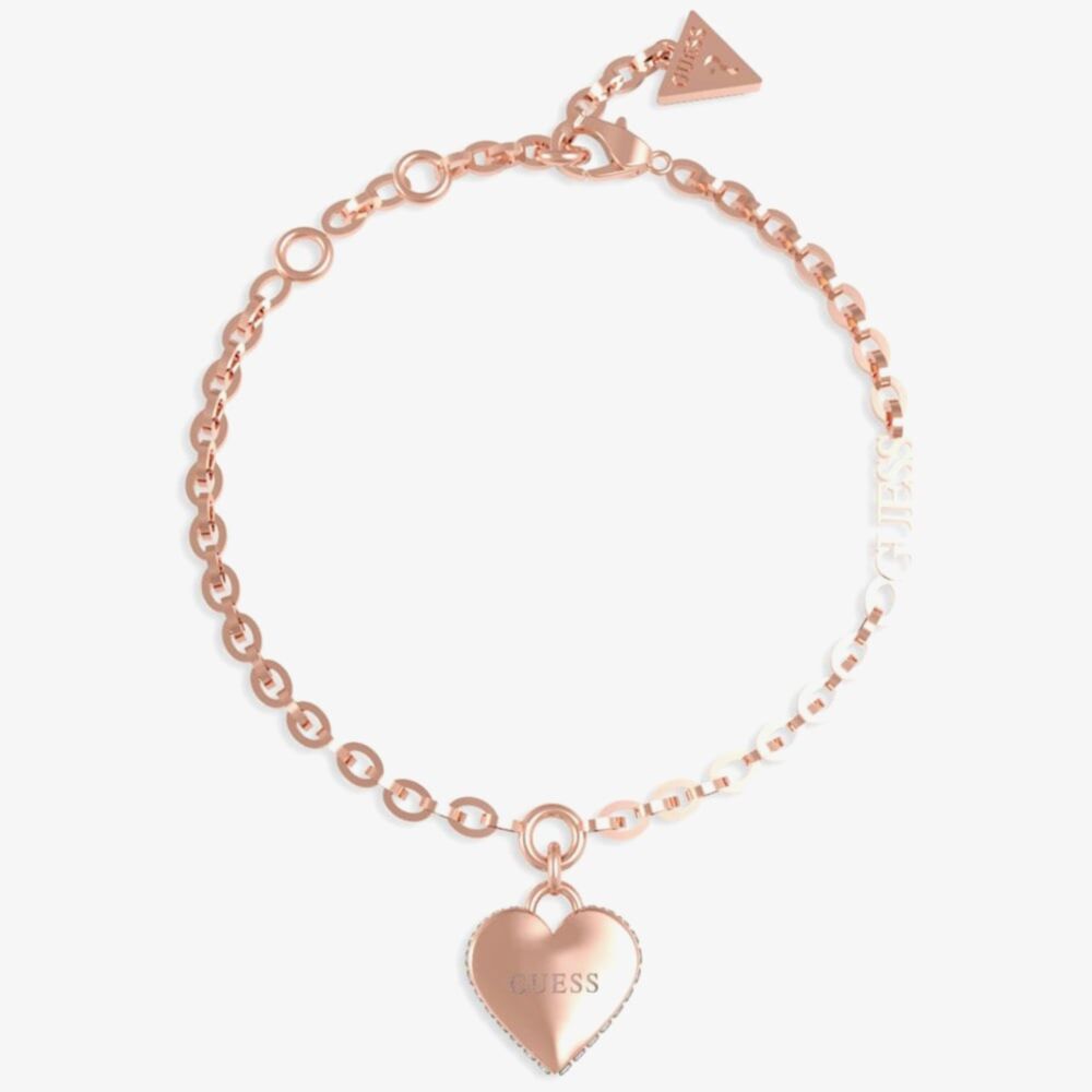 Guess Falling In Love Rose Gold Tone Heart Chain Bracelet UBB02229RGL