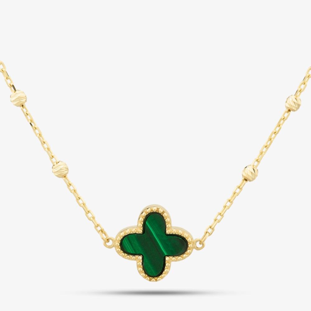 9ct Yellow Gold Green Malachite Clover