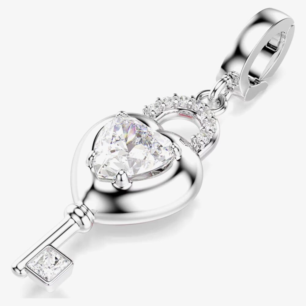 Swarovski 5742957 Idyllia Rhodium Plated Crystal Heart Key Charm