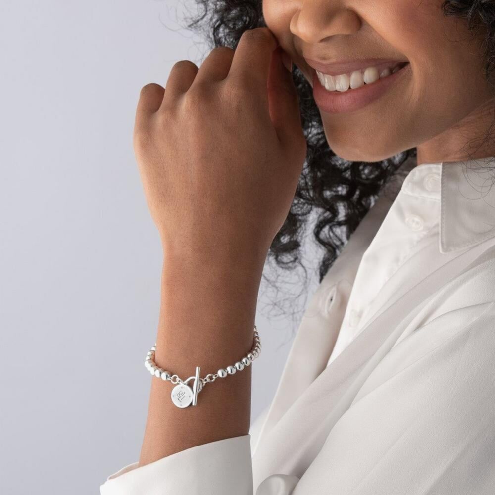 Lauren Ralph Lauren Silver Beaded Logo Padlock T-Bar Bracelet