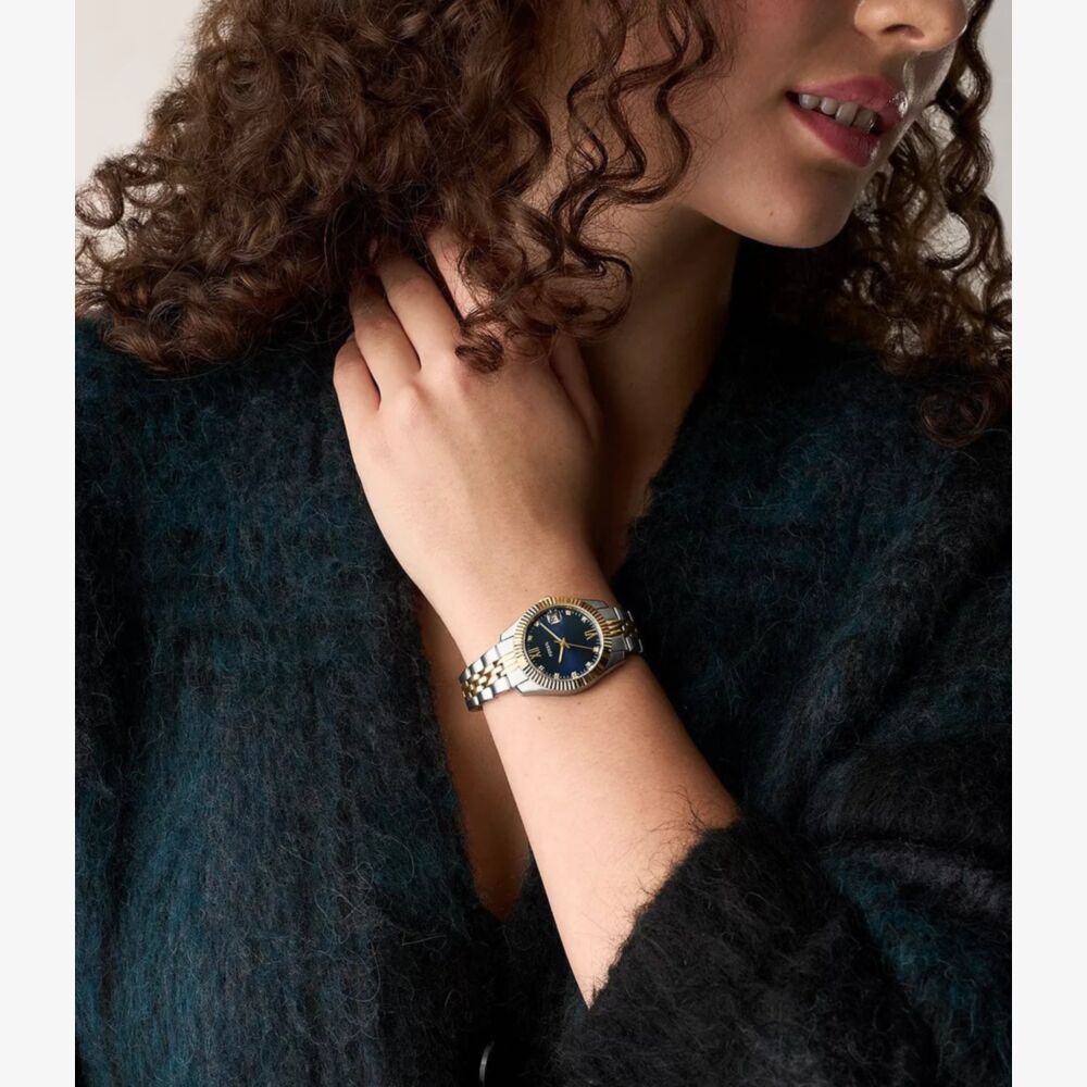 Fossil ES5443 Ladies Scarlette Two-Tone Blue Dial Watch