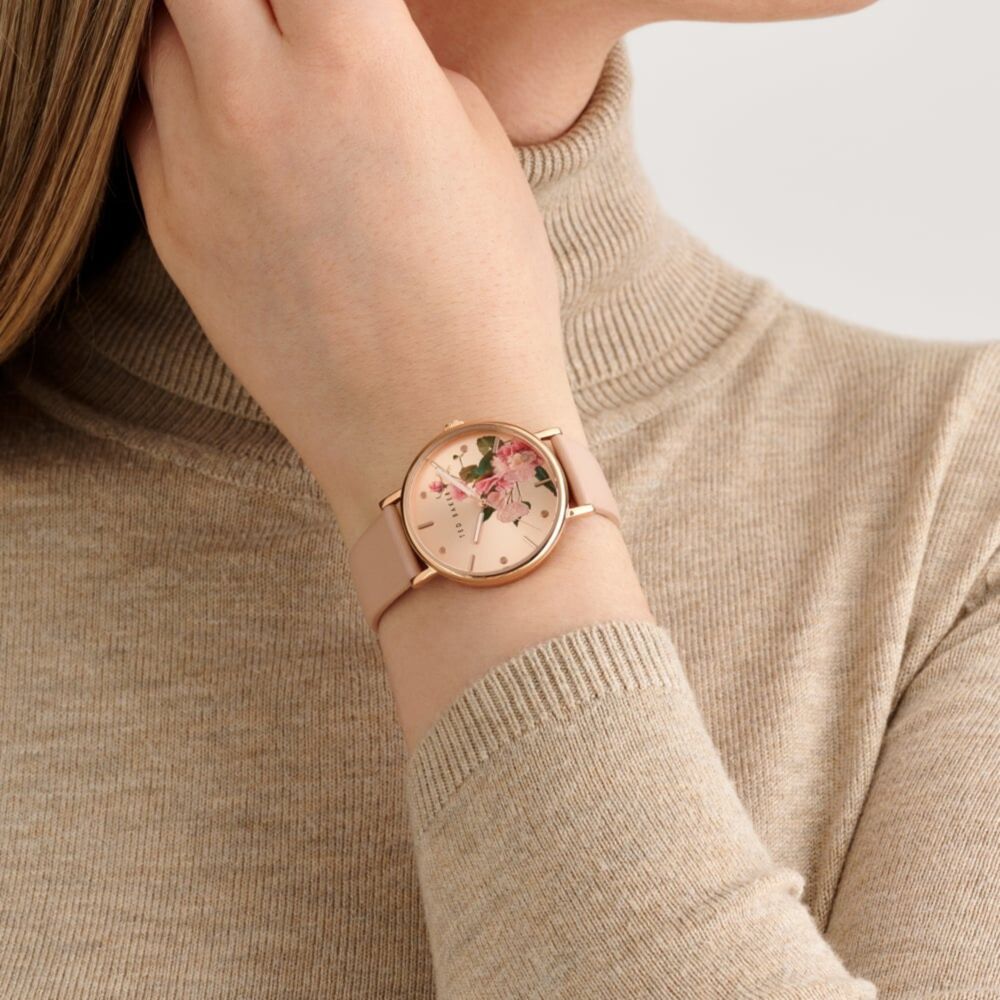 Ted Baker BKPPHF3079I Rose Gold Printed Pink Dial Leather Watch