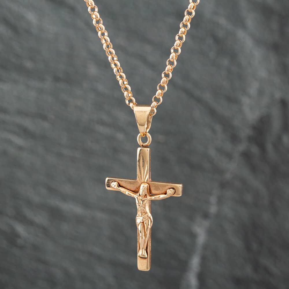 Pre-Owned 9ct Yellow Gold Crucifix Cross Pendant 19 Inch Belcher