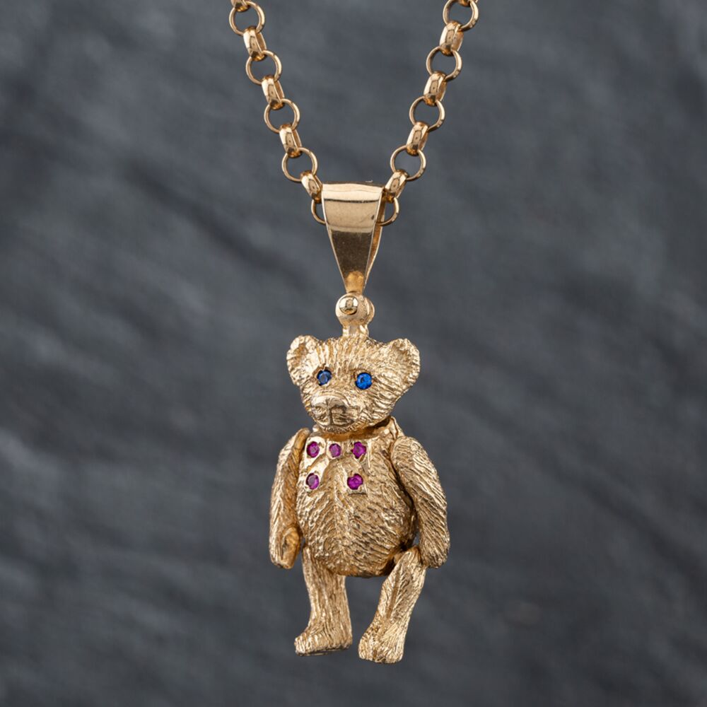 Pre-Owned 9ct Yellow Gold Cubic Zirconia Solid Teddy Bear Pendant