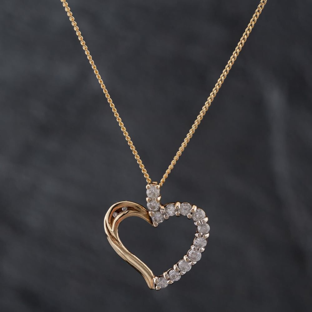 Pre-Owned 9ct Yellow Gold Brilliant Cut Diamond Open Heart Pendant