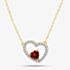 Gold Impression 9ct Yellow Gold Double Open Heart Garnet & Diamond Pendant Necklace RJP4000