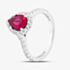 Sterling Silver Red Pear Cut Cubic Zirconia Shoulder Set Halo Ring S2185