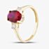Gold Impression 9ct Yellow Gold Oval Cut Red Cubic Zirconia Three Stone Ring RBE045R