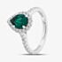 Sterling Silver Teardrop Green & White Cubic Zirconia Ring S2184