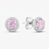 Silver Round Pink Cubic Zirconia Halo Stud Earrings E4442 PINK