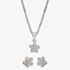 Silver Cubic Zirconia Textured Flower Pendant and Earring Set E610851+E610851-P