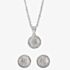 Silver Cubic Zirconia Textured Button Pendant and Earring Set E610348+P610561