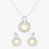 Two Tone Cubic Zirconia Double Open Circle Pendant and Earring Set SET12423