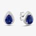Silver Pear-cut Blue Cubic Zirconia Halo Stud Earrings THB-01E BLUE