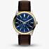 Fossil Mens Pearson Blue Dial Borwn Leather Strap Watch FS6195