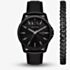 Armani Exchange Mens Banks Black Leather Strap Watch & Chain Bracelet Set AX7147SET
