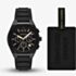 Armani Exchange Mens Rafael Black Chronograph Watch & Luggage Tag Set  AX7165SET