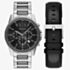 Armani Exchange Mens Silver Watch & Black Strap Set AX7181SET