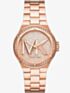 Michael Kors Ladies Lennox Rose Gold Plated Logo Watch MK7230