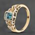 Pre-Owned 9ct Yellow Gold Blue Topaz Oblong With Patterned Shoulders Dress Ring 41104789