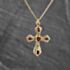 Pre-Owned 9ct Yellow Gold Garnet Set Cross Pendant & 16 Inch Curb Chain 41143559