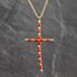 Pre-Owned Vintage 9ct Yellow Gold Coral Bead Set Cross Pendant & 18 Inch Rope Chain 41143659