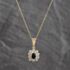 Pre-Owned 9ct Yellow Gold Sapphire & Diamond Large Cluster Pendant & 20 Inch Curb Chain 41143717