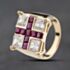 Pre-Owned 9ct Yellow Gold Red & White Cubic Zirconia Set St George Flag Signet Ring 41342396