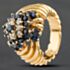 Pre-Owned 9ct Yellow Gold Sapphire & Brilliant Cut Diamond Swirl Cluster Ring 4336155220