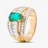 Pre-Owned 18ct Yellow Gold Emerald & Baguette Cut Diamond Three Row Ring 43371031