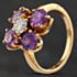 Pre-Owned 9ct Yellow Gold Amethyst & Diamond Flower Cluster Ring 4342014
