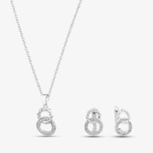 Silver Cubic Zirconia Interlinked Double Circle Necklace