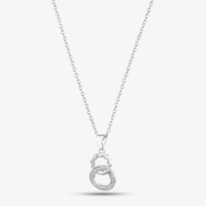 Silver Cubic Zirconia Interlinked Double Circle Necklace