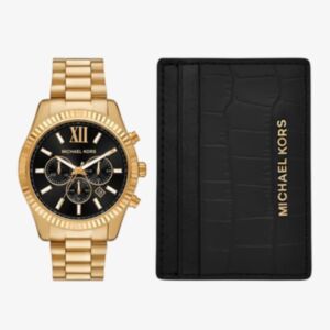 MICHAEL KORS ゴールド アナログ時計 Michael Kors MK9245SET Mens Lexington Gold Watch & Cardholder Set