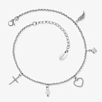 Angel Whisperer Silver Heart Multi Charm Anklet ERFS-FLH-PE-ZI